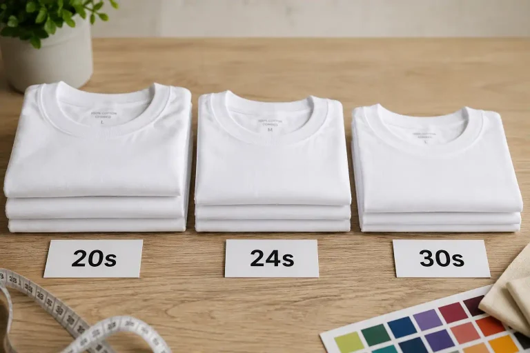 Perbandingan Cotton Combed 20s, 24s, dan 30s untuk bahan kaos sablon.