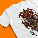 Proses sablon DTF pada kaos custom dengan hasil cetak full color dan detail tinggi.